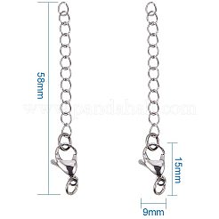 304ステンレススチールチェーンエクステンダー  カニカン付き  ステンレス鋼色  58mm  1連売り/箱&nbsp;STAS-PH0018-50P