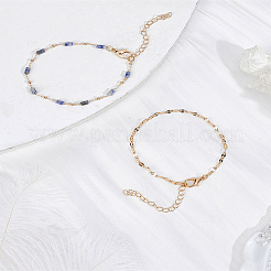 1 Set Natural Unakite Beads Bracelet & Dapped Chains Bracelet Set for Women&nbsp;BJEW-LP0004-06B