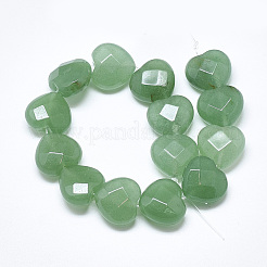 天然石グリーンアベンチュリンビーズ連売り  多面カット  ハート  14.5~15x15~15.5x7~8mm  穴：1.2mm  約14個/連  7.6インチ&nbsp;G-S357-E02-05