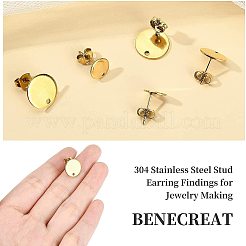 36個 3スタイル イオンプレーティング(IP) 304ステンレススチールスタッドピアス金具  ループと平板を備えたフラットラウンド  ピアスキャッチ/ピアスバックキャッチ  ゴールドカラー  12x1mm  穴：1.6mm  ピン：0.8mm&nbsp;STAS-BC0002-56