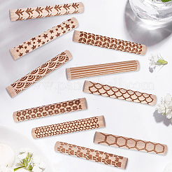 10Pcs 10 Styles Wood Handle Clay Texture Roller&nbsp;TOOL-CN0001-12B