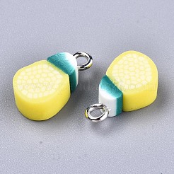 手作りポリマークレイペンダント  プラチナトーン鉄パーツ  マンゴー  きいろ  14~16x8x5mm  穴：1.8mm&nbsp;CLAY-T016-60