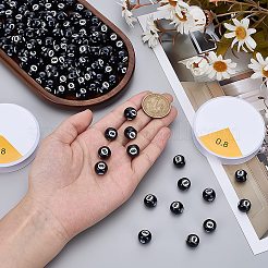 DIY ブレスレット/ネックレス作成キット  ビリヤード8個アクリルビーズを含む  丸型クリスタル弾性糸  ブラック  12mm  穴：4mm&nbsp;DIY-ME0001-88