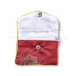 刺繍ダマスク織布ポーチ  スナップボタンとジッパー付き  ジュエリー用の小さなギフトバッグ  レッド  10.2x12.5cm&nbsp;ABAG-WH0023-04C-01