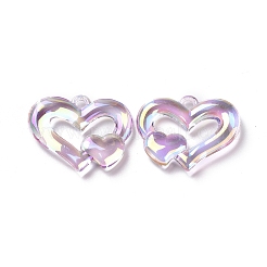 UVメッキレインボー虹色アクリルペンダント  ハートチャーム  ミックスカラー  34x27x6mm  穴：2.8mm&nbsp;PACR-H001-09