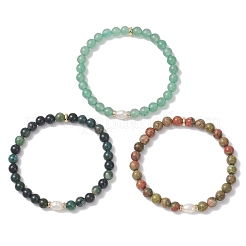 3Pcs Natural Moss Agate & Green Aventurine & Unakite Round Beads Stretch Bracelets for Women&nbsp;BJEW-JB13056