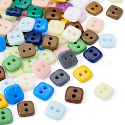 2穴磁器ボタン80個  ミックスカラー  正方形  10x10x3mm  穴：1.6mm  80個/セット&nbsp;PORC-PJ0001-02C