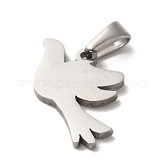 変色しない304ステンレススチールペンダント  鳥のチャーム  ステンレス鋼色  13x18x1.5mm  穴：5x1.8mm&nbsp;STAS-M322-08P