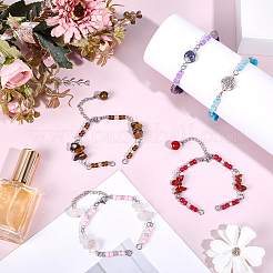 15Pcs 5 Styles Synthetic Turquoise & Natural Rose Quartz & Tiger Eye & Amethyst & Red Jasper Chips & Handmade Seed Beads Bracelet Making&nbsp;AJEW-SC0031-86