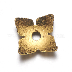 チベット風合金ビーズキャップ  花  4花びら  カドミウムフリー＆鉛フリー  アンティーク黄金  6x6x2mm  穴：1mm&nbsp;GAA0551