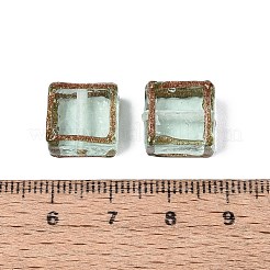 手作りゴールドパウダー入りランプワークビーズ  ゴールドトリムのスクエアビーズ  甘露  11.5~13.5x12~13.5x6~7.5mm  穴：0.7~1.4mm&nbsp;LAMP-N041-01G