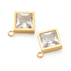 304ステンレススチールラインストーンペンダント  菱形  クリスタル  ゴールドカラー  15x12x4mm  穴：1.8mm&nbsp;STAS-Z009-15G