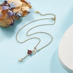 Alloy Enamel Rose with Butterfly Lariat Necklaces with 304 Stainless Steel Chains&nbsp;NJEW-JN04321