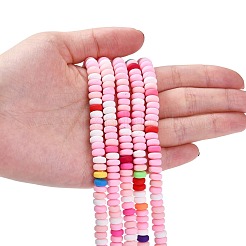 手作り樹脂粘土ビーズ連売り  ジュエリー工芸用品のDIY用  フラットラウンド  ピンク  6~7x3mm  穴：1.5mm  約113~116個/連  15.55インチ〜16.14インチ（39.5~41cm）&nbsp;CLAY-N008-008N