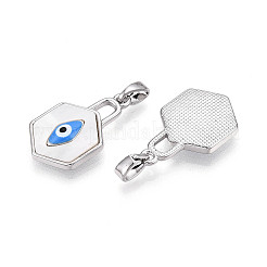 Brass Pave Natural Shell Hexagon Pendants&nbsp;KK-N258-06P