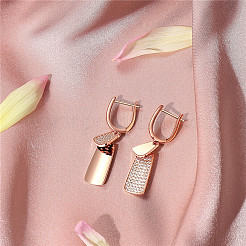 925スターリングシルバーフープピアス  非対称イヤリング  クリアグレードのaaaキュービックジルコニアとファンブラスペンダント  ローズゴールド  39mm&nbsp;JE885B