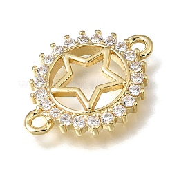 Brass Pave Clear Cubic Zirconia Ring Connector Charms&nbsp;KK-E802-10G-C