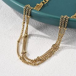 304ステンレススチールマルチ連ブレスレット  女性用サテライトチェーンブレスレット  18KGP本金メッキ  6-1/2インチ（16.6cm）&nbsp;BJEW-Q051-02G-B
