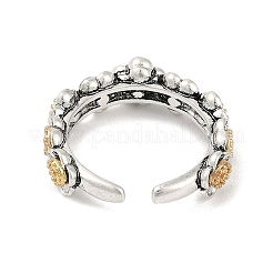 女性用真鍮エナメルオープンカフリング  花  アンティークシルバー＆ゴールデン  usサイズ6（16.5mm）&nbsp;RJEW-F164-03AS
