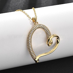 Brass Micro Pave Clear Cubic Zirconia Heart Pendant Necklaces for Women&nbsp;NJEW-R027-01G-02