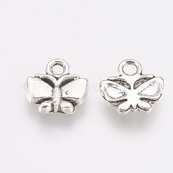 チベット風合金チャーム  蝶  カドミウムフリー＆ニッケルフリー＆鉛フリー  アンティークシルバー  10x10x2mm  穴：1.5mm  約2080個/1000g&nbsp;TIBE-T011-187AS-FF