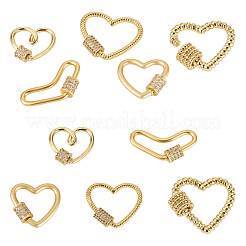 5Pcs 5 Style Brass Micro Pave Clear Cubic Zirconia Screw Carabiner Lock Charms&nbsp;ZIRC-TA0002-17