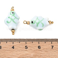 手作りの磁器のペンダント  304ステンレス鋼  手描き  魚のチャーム  イオンプレーティング（ip）  18KGP本金メッキ  アクアマリン  24x12x8mm  穴：1.5mm&nbsp;STAS-Q119-31G-01