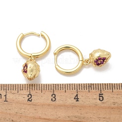 真鍮製キュービックジルコニアフープピアス  鉛フリー＆カドミウムフリー  18KGP本金メッキ  苺  26x8mm&nbsp;EJEW-Q015-01G-E