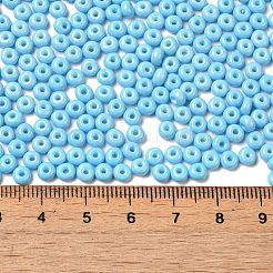 焼付塗装ガラスシードビーズ  ドーナツ  ディープスカイブルー  4x2.5mm  穴：1mm  約137個/10g&nbsp;X1-SEED-B001-02A-12