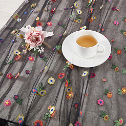 ポリエステルテーブルランナー  ダイニングテーブル用  花模様の長方形  ブラック  3000x720x1.5mm&nbsp;AJEW-WH20020-537B
