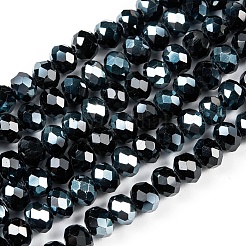 電気メッキガラスビーズセット  半分メッキ  虹メッキ  多面カット  ロンデル  ブラック  3x2mm  穴：0.8mm  約150~155個/連  15~16インチ（38~40cm）&nbsp;EGLA-A034-T2mm-K06