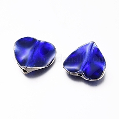 合金ビーズ  エナメル  ハート  アンティークシルバー  ブルー  13.5x14.5x4mm  穴：1.2mm&nbsp;PALLOY-I192-01AS
