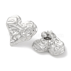 304 Stainless Steel Textured Heart Stud Earrings&nbsp;EJEW-D281-17S