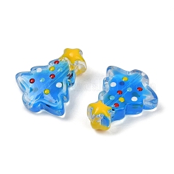 ガラスエナメルビーズ  クリスマスツリー  ドジャーブルー  18x15x7mm  穴：1.2mm&nbsp;X1-LAMP-S070-05E