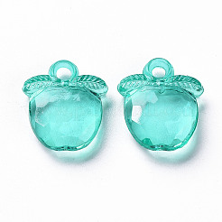 透明なアクリルパーツ  多面カット  りんご  ターコイズ  20x17x5~6mm  穴：3mm  約480個/500g&nbsp;TACR-S154-28B-68