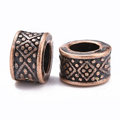 チベット風合金ヨーロピアンビーズ  大穴ビーズ  鉛フリー＆カドミウムフリー  コラム  赤銅鉱  8x5mm  穴：4.5mm&nbsp;K0932061
