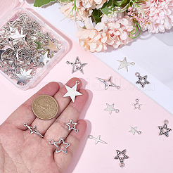 120pcs12スタイルチベットスタイルアロイペンダント  スターのチャーム  アンティークシルバー  12~27.5x9.5~20.5x1~2mm  穴：1.5~3mm  10個/スタイル&nbsp;FIND-BM0001-48