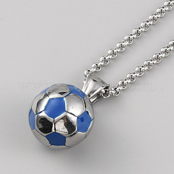304 Stainless Steel Football Pendant Necklace with Rolo Chains for Women&nbsp;NJEW-SZC0003-02P