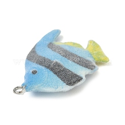 植毛樹脂ペンダント  魚  プラチナメッキ鉄ループ付き  ディープスカイブルー  39x25x7mm  穴：2mm&nbsp;RESI-K203-13D