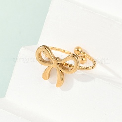304ステンレススチールカフリング  蝶結び  ゴールドカラー  15.5x13mm  内径：17mm&nbsp;LS-RJEW-D306-13G