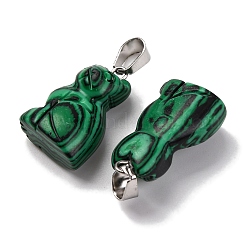 合成マラカイトペンダント  201ステンレススチール製金具付き  猫  24~25x15~16x9~10mm  穴：4.5x7mm&nbsp;G-B127-08P-03