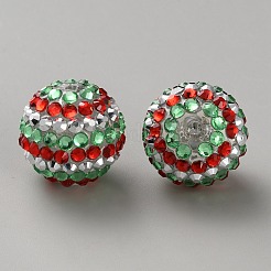 クリスマステーマの樹脂ラインストーンビーズ  縞模様の丸い  DIYペン作りのジュエリー用品  クリソライト  20x19mm  穴：2.5mm&nbsp;RB-WH0003-08A