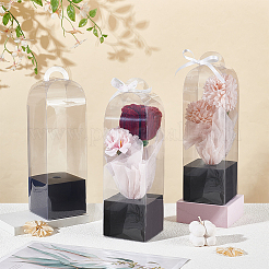 透明 PVC 一輪バラの花の包装箱  紙製の台紙付きバラのラッピングボックス  長方形  ブラック  完成品：8x8x28cm&nbsp;ABAG-WH0045-32C