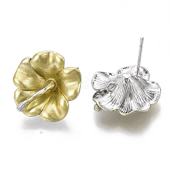 スプレー塗装合金スタッドピアスパーツ  ステンレス鋼のピンとループ付き  花  プラチナ  シャンパンイエロー  18x18mm  穴：1.4mm  ピン：1mm&nbsp;PALLOY-N152-02P