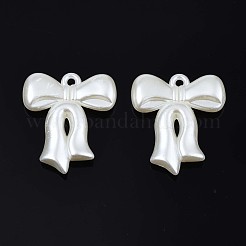 アクリル模造パールのペンダント  蝶結び  乳白色  29x25.5x5mm  穴：2mm  約290個/500g&nbsp;OACR-N134-011