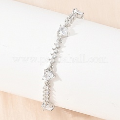 Brass Pave Cubic Zirconia Heart Link Chain Bracelets for Women&nbsp;KK-CBA68DA-10P-01
