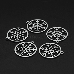 変色しないクリスマス 201 ステンレススチールペンダント  レーザー切断  雪片とリング  ステンレス鋼色  22x20x1mm  穴：1.6mm&nbsp;STAS-R111-JA694