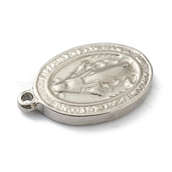 変色しない304ステンレススチールチャーム  奇跡的なメダルと楕円形  ステンレス鋼色  13.5x9x2mm  穴：1mm&nbsp;STAS-G244-25P