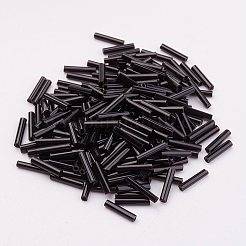 ガラス竹ビーズ  不透明色  ブラック  12x2mm  穴：0.5mm  約5000個/袋&nbsp;SEED-E001-12mm-49#