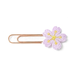 ポリエステル刺繍花しおり  ローズゴールドの鉄のペーパークリップ  ミックスカラー  58x25x3.5mm&nbsp;AJEW-JK00280